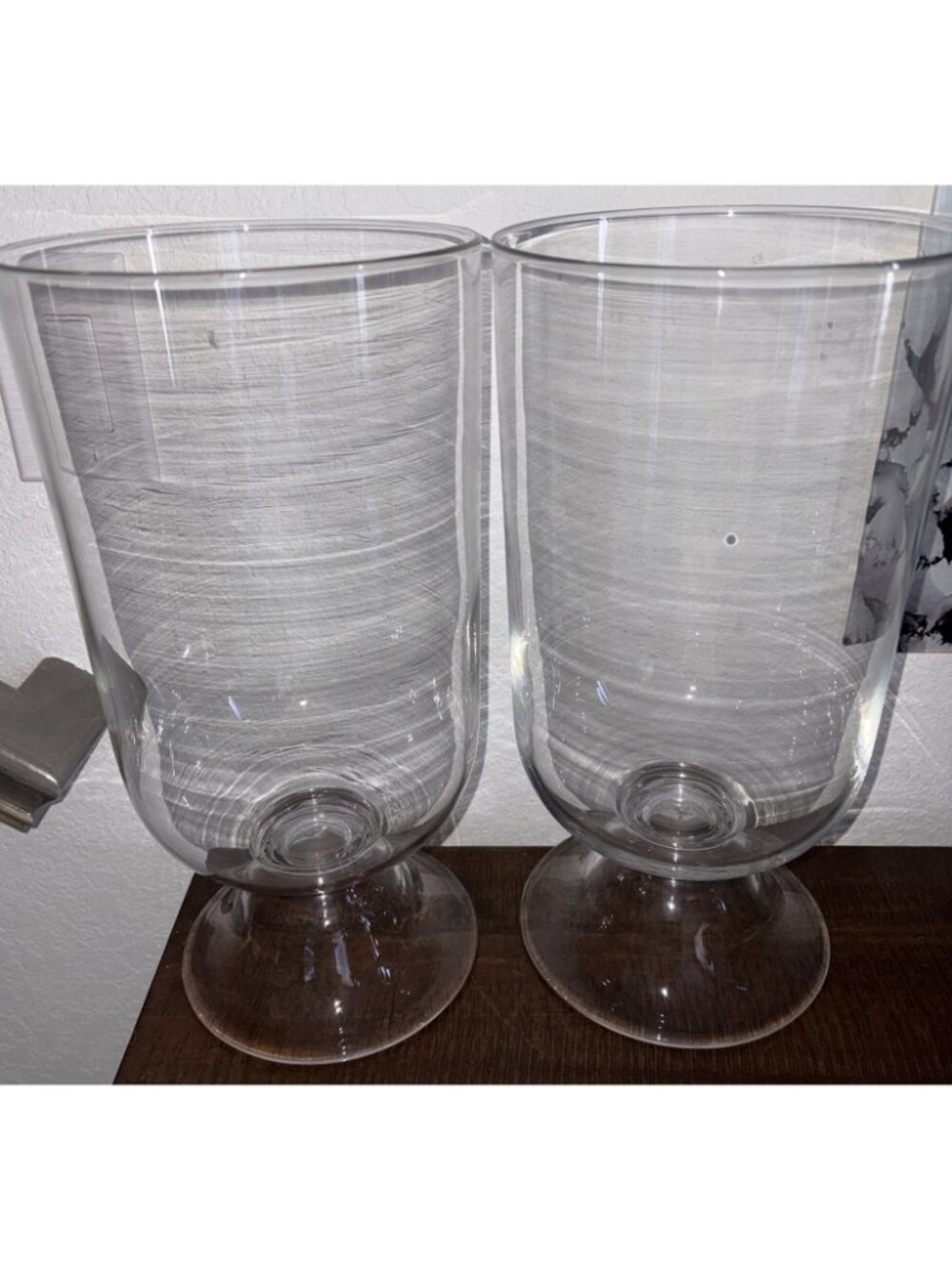 Set Of 2 Crate & Barrell Glass Hurricane Holiday Vases Or Candle Holders 14”T - Picture 2 of 8